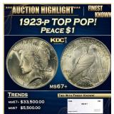 1923-p Peace Dollar TOP POP! $1 ms67+ SEGS