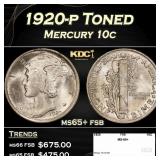1920-p Mercury Dime Toned 10c ms65+ fsb SEGS
