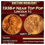 1938-p Lincoln Cent Near Top Pop 1c ms67+ rd SEGS