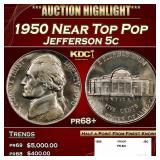 1950 Proof Jefferson Nickel Near Top Pop 5c pr68+