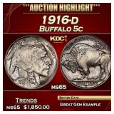 1916-d Buffalo Nickel 5c ms65 SEGS