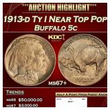 1913-d Ty I Buffalo Nickel Near Top Pop! 5c ms67+