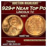 1929-p Lincoln Cent Near Top Pop! 1c ms67 rd SEGS