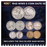 1945 WWII 5 Coin Date Set
