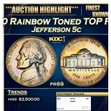 1950 Proof Jefferson Nickel Rainbow Toned TOP POP!