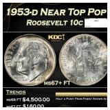 1953-d Roosevelt Dime Near Top Pop 10c ms67+ FT SE