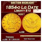 1854-o Lg Date Gold Liberty Eagle $10 au58 SEGS