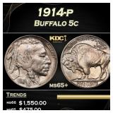 1914-p Buffalo Nickel 5c Grades ms65+