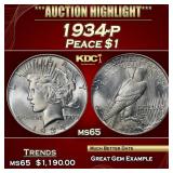 1934-p Peace Dollar $1 Grades ms65