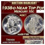 1938-d Mercury Dime Near Top Pop 10c ms68 FSB SEGS