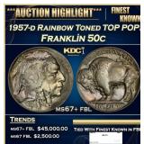 1957-d Franklin Half Dollar Rainbow Toned TOP POP!