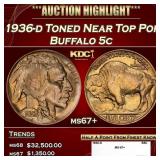1936-d Buffalo Nickel Toned Near Top Pop 5c ms67+