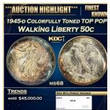 1945-d Walking Liberty Half Dollar Colorfully Tone