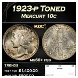 1923-p Mercury Dime Toned 10c ms66+ fsb SEGS
