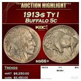 1913-s Ty I Buffalo Nickel 5c ms66+ SEGS