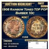 1908 Proof Barber Dime Rainbow Toned TOP POP! 10c