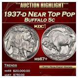 1937-d Buffalo Nickel Near Top Pop 5c ms67+ SEGS