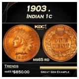 1903 Indian Cent . 1c Grades ms65 rd