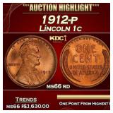 1912-p Lincoln Cent 1c ms66 rd SEGS