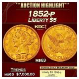 1852-p Gold Liberty Half Eagle $5 ms63 USCG