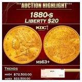 1880-s Gold Liberty Double Eagle $20 ms63+ SEGS