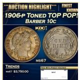 1906-p Barber Dime Toned TOP POP! 10c ms67 SEGS