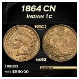 1864 CN Indian Cent 1c Grades ms63