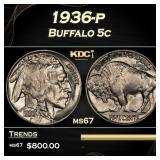 1936-p Buffalo Nickel 5c ms67 SEGS