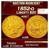 1852-o Gold Liberty Double Eagle $20 au58 SEGS
