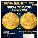 1883-s Gold Liberty Double Eagle TOP POP! $20 ms64