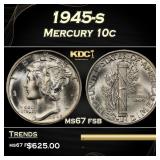 1945-s Mercury Dime 10c ms67 fsb SEGS