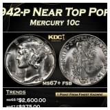 1942-p Mercury Dime Near Top Pop! 10c ms67+ fsb SE