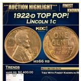 1922-d Lincoln Cent TOP POP! 1c ms66 rb SEGS