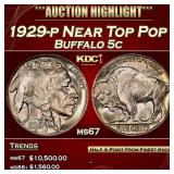 1929-p Buffalo Nickel Near Top Pop 5c ms67 SEGS