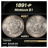 1891-p Morgan Dollar $1 Grades ms62+