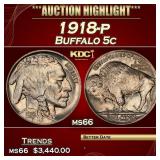 1918-p Buffalo Nickel 5c ms66 SEGS