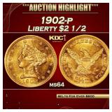 1902-p Gold Liberty Quarter Eagle $2 1/2 ms64 USCG