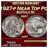 1927-p Buffalo Nickel Near Top Pop 5c ms67 SEGS