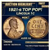 1921-s Lincoln Cent TOP POP! 1c ms66 rb SEGS