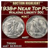 1938-p Walking Liberty Half Dollar Near Top Pop 50