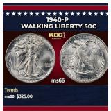 1940-p Walking Liberty Half Dollar 50c Grades ms66