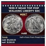 1939-p Walking Liberty Half Dollar Near Top Pop 50