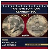 1776-1976 Kennedy Half Dollar TOP POP! 50c ms67+ S