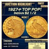 1927-p Gold Indian Quarter Eagle TOP POP! $2 1/2 m