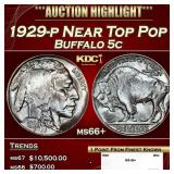 1929-p Buffalo Nickel Near Top Pop 5c ms66+ SEGS