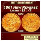 1861 New Reverse Gold Liberty Quarter Eagle $2 1/2