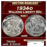 1934-d Walking Liberty Half Dollar 50c ms65 SEGS
