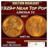 1929-p Lincoln Cent Near Top Pop! 1c ms67 rd SEGS