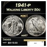 1941-p Walking Liberty Half Dollar 50c ms67 SEGS