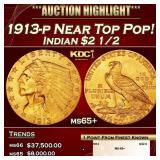 1913-p Gold Indian Quarter Eagle Near Top Pop! $2